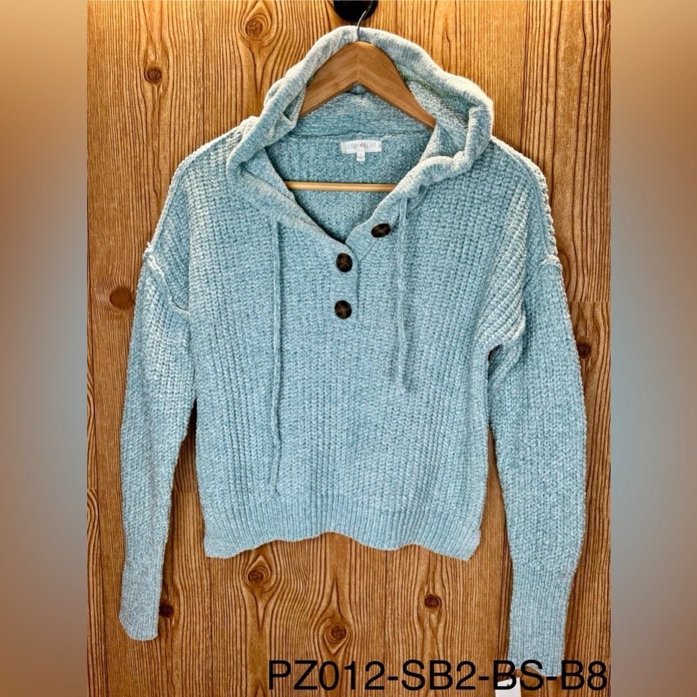 NWT Ultra Flirt Soft Light Blue Crop Knit Pullover Hoodie Sweater Sz Small NEW A
